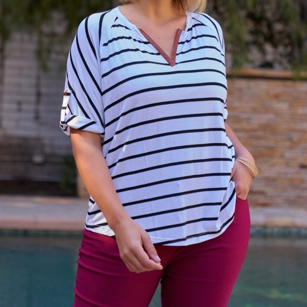 PLUS White & Black Striped Tee